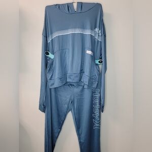 New Hurley Storm Blue Teal Cozy Outfit Sweatshirt Hoodie Top & Jogger Pants Lg